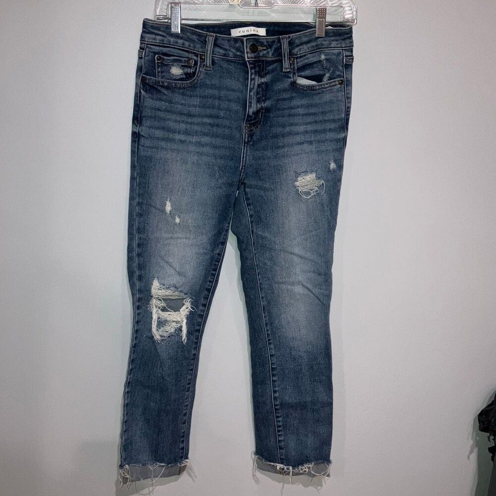 Eunina Nikki High Rise Skinny Cigarette Dark Wash Raw Hem Size 7/28